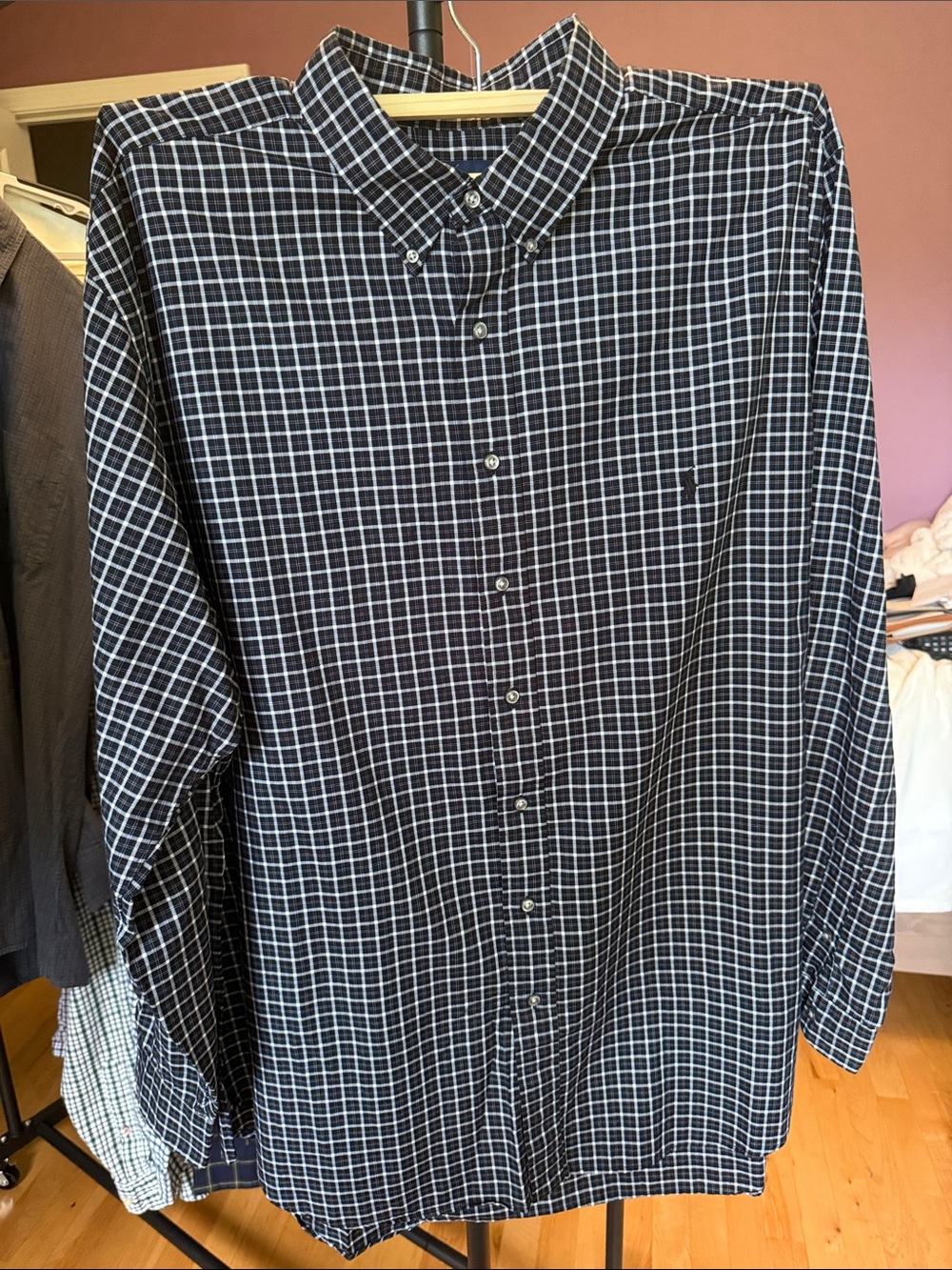 Ralph Lauren Navy and White Grid Button-Down Shirt